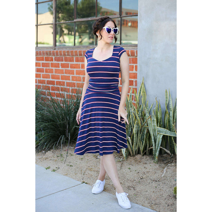 Amelia Dress in Navy Stripes - XS only
