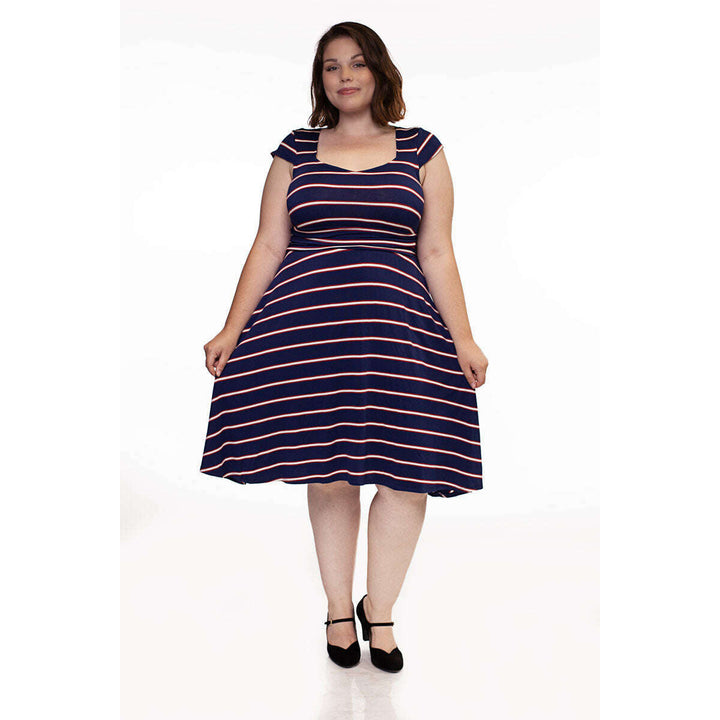 Amelia Dress in Navy Stripes - XS only