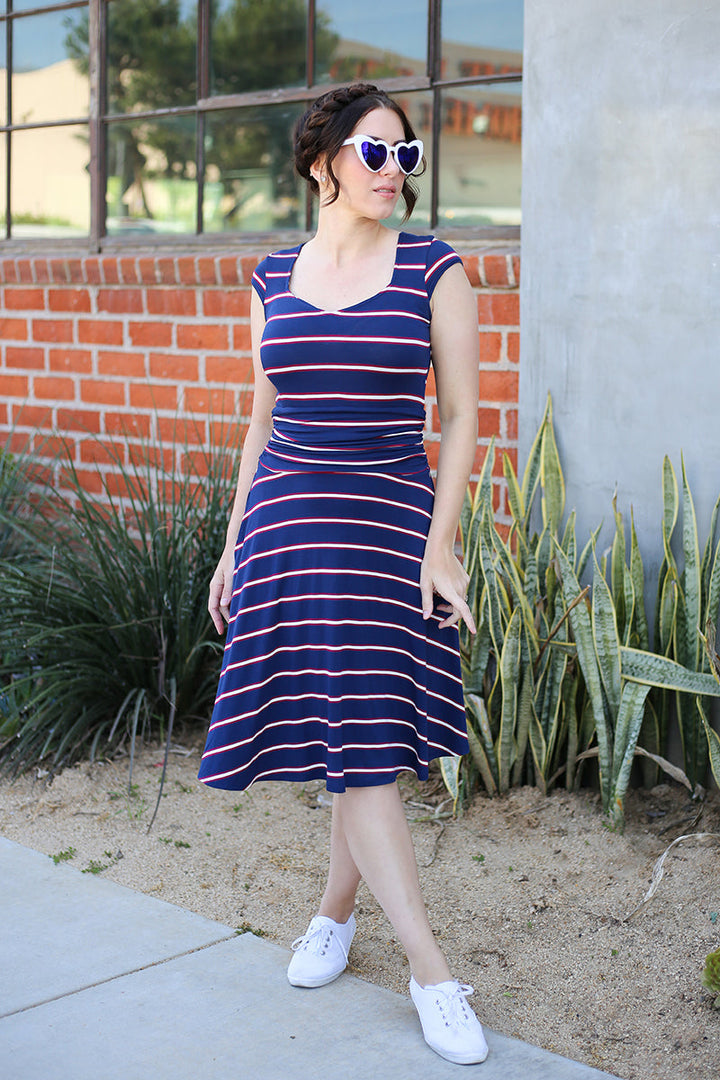 Amelia Dress in Navy Stripes - XS only
