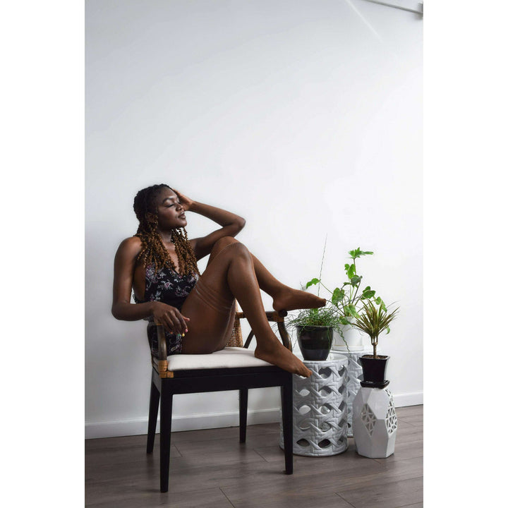 Andie: Chocolate Fishnet Thigh Highs. Petite to Plus Size