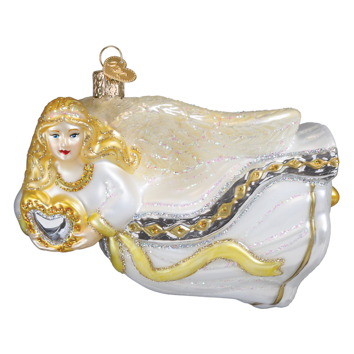 Old World Christmas Angel With Heart Blown Glass Ornament