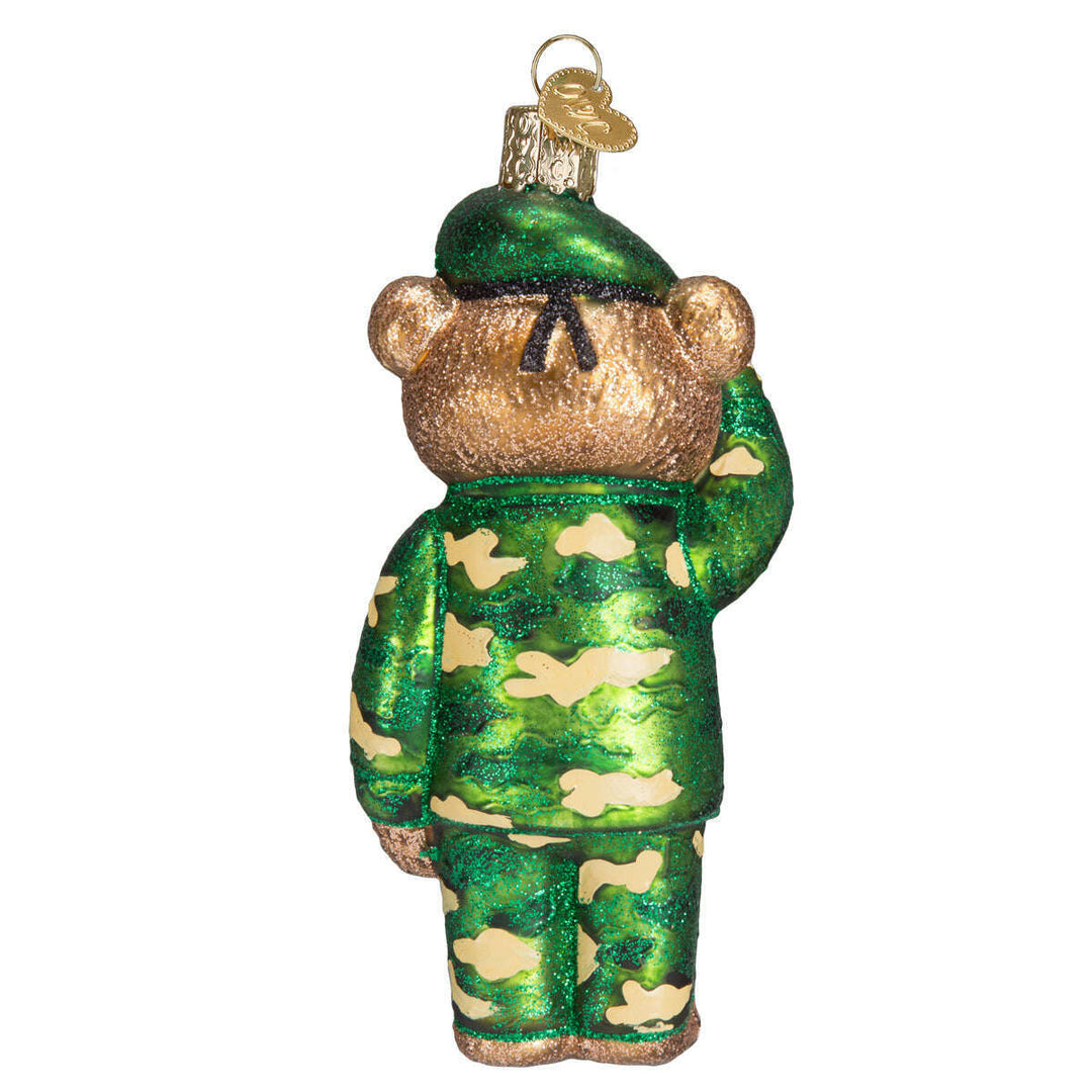 Old World Christmas Army Bear Blown Glass Ornament