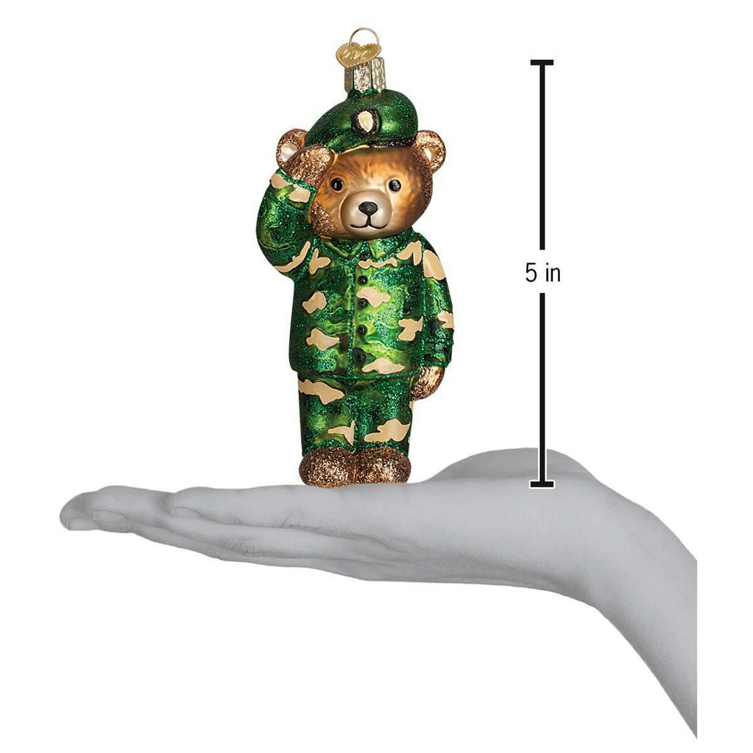Old World Christmas Army Bear Blown Glass Ornament