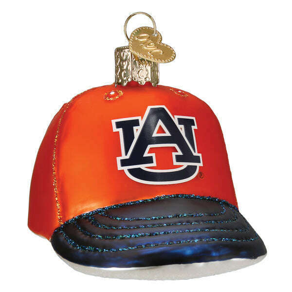 Old World Christmas Auburn Tigers Baseball Cap Blown Glass Ornament
