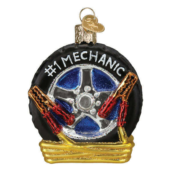 Old World Christmas Auto Mechanic Blown Glass Ornament