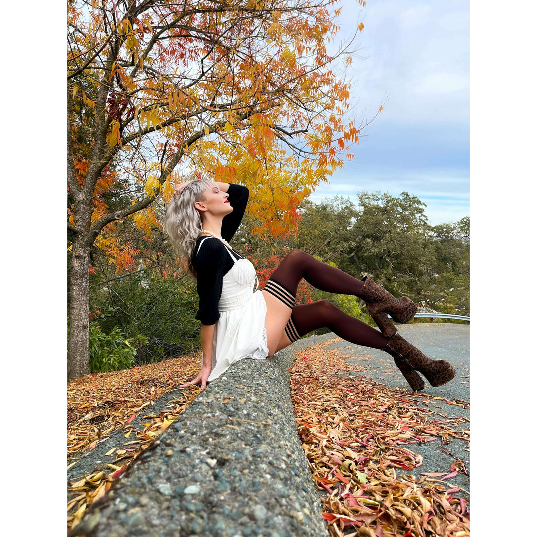 Autumn: Chocolate Opaque Thigh-Highs. Petite to Plus Size