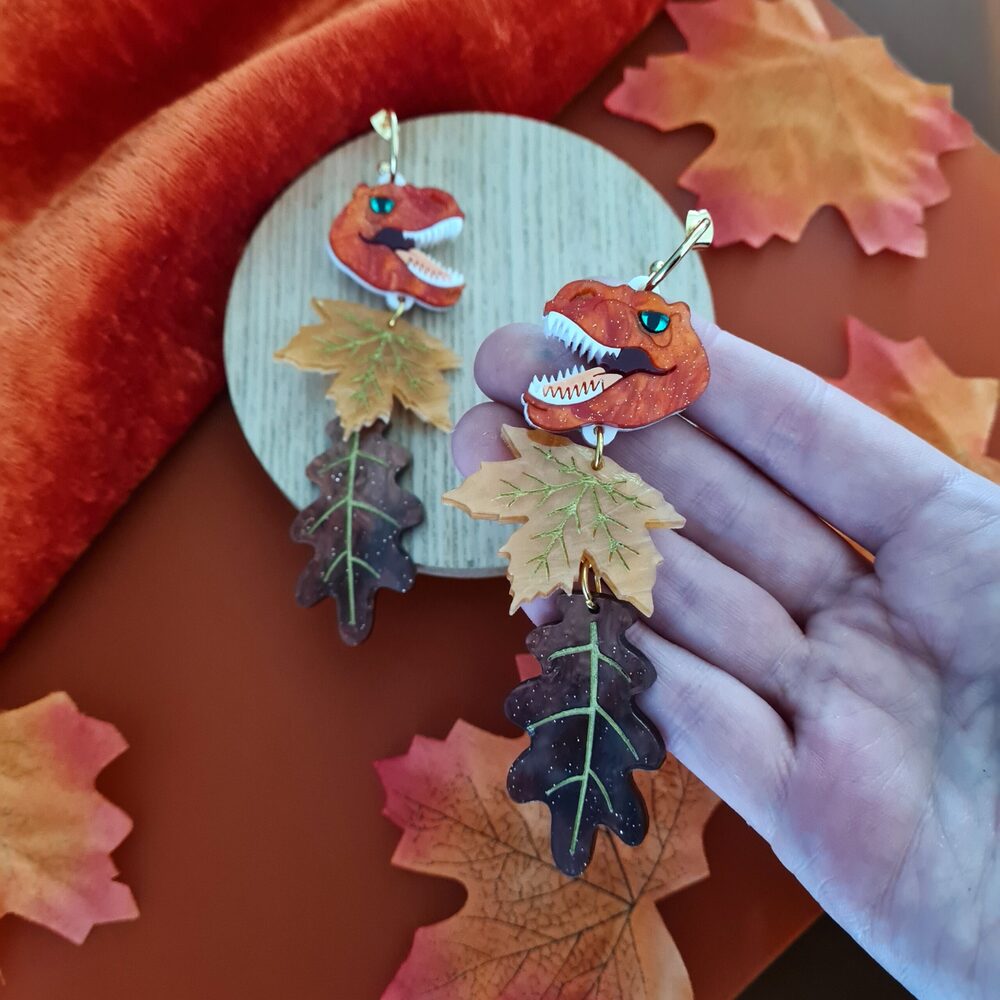 Autumn T Rex Dinosaur Charm Earrings by Cherryloco Jewellery 1