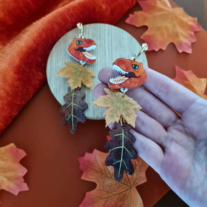 Autumn T Rex Dinosaur Charm Earrings by Cherryloco Jewellery 1
