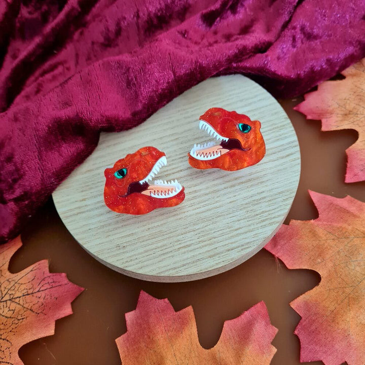 Autumn T Rex Dinosaur Stud Earrings by Cherryloco Jewellery 2