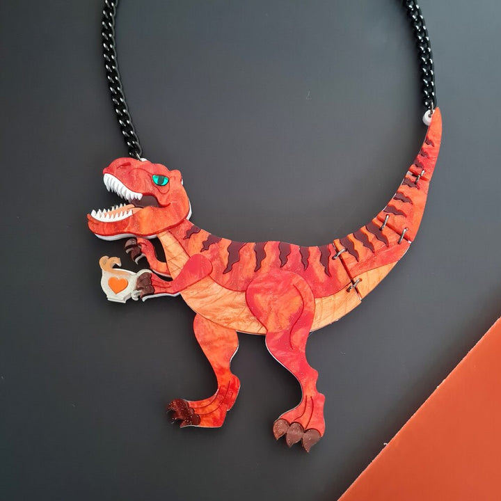 Autumn Tea Rex, T Rex, Dinosaur, Statement Necklace by Cherryloco Jewellery 4