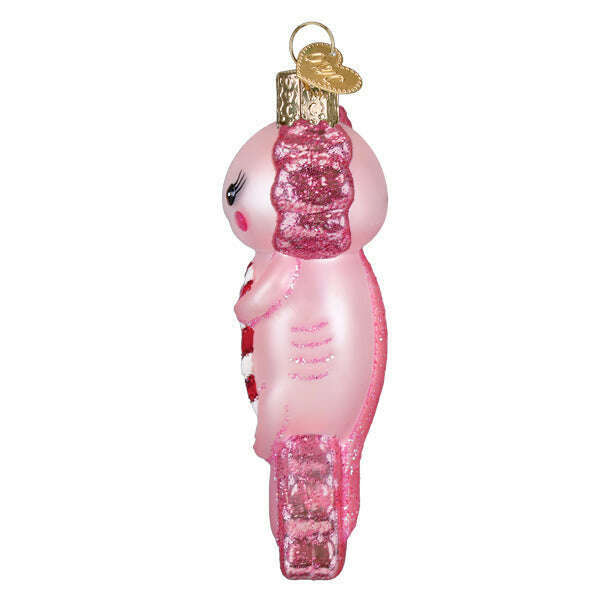 Old World Christmas Axolotl with Candy Cane Blown Glass Ornament