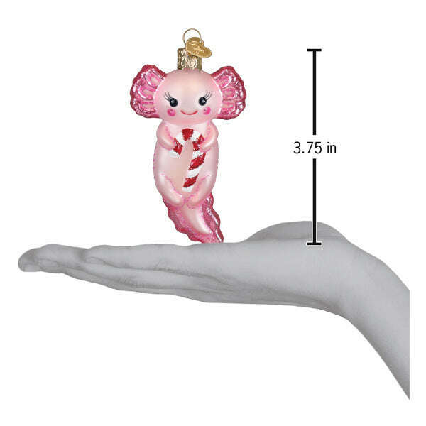 Old World Christmas Axolotl with Candy Cane Blown Glass Ornament