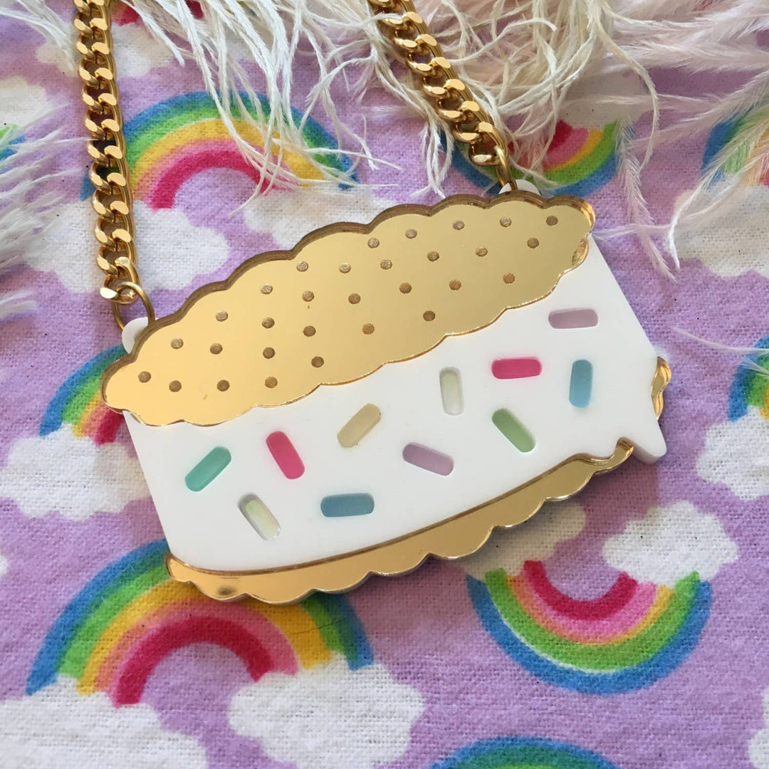 Rainbow Sprinkles Ice Cream Sandwich Statement Necklace