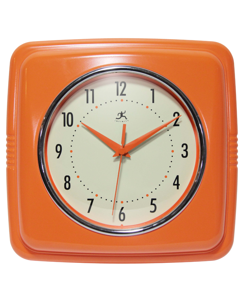 Retro Square Orange Indoor Wall Clock