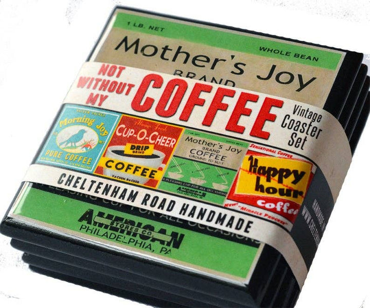 Not Without My Coffee!  Vintage Coffee Label Coaster Set