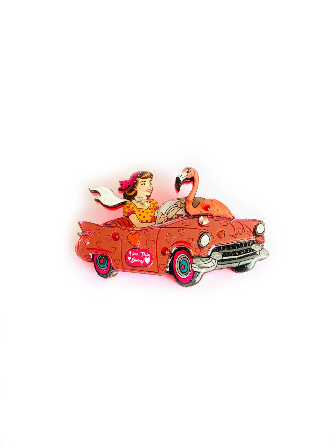 Frankie & the Flamingo Car Brooch by Rosie Rose Parker