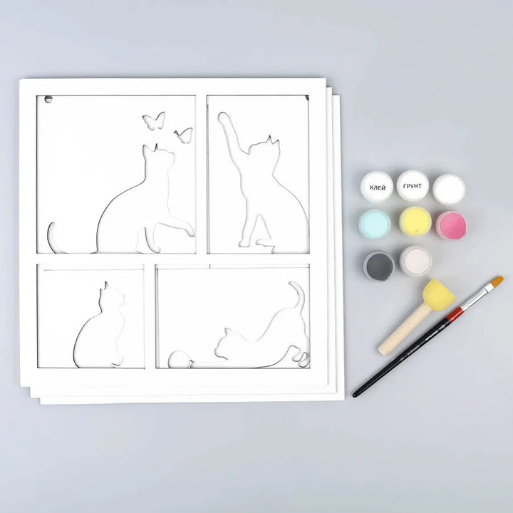 Rosa Talent 4 Cats - 3D Painting on Fiberboard Set. Create Your DIY Decoration. Primed. 3 Layers. 11.81*11.81 inches.