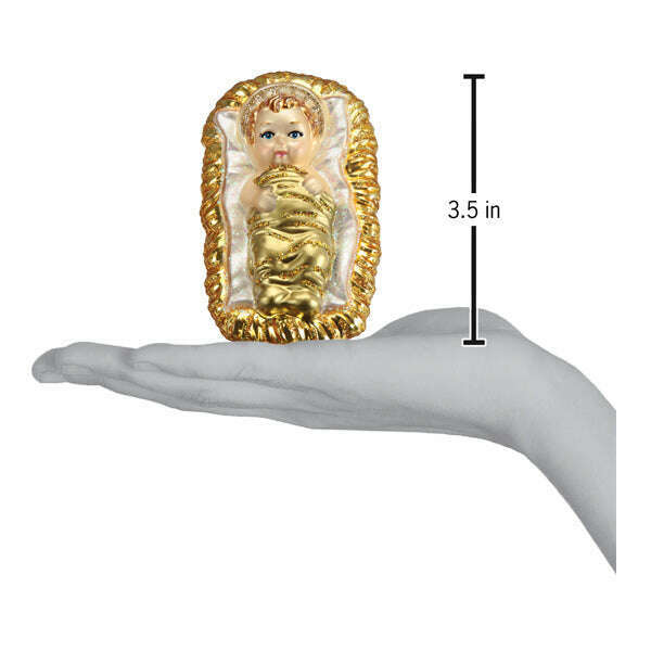 Old World Christmas Baby Jesus in Manger Blown Glass Ornament