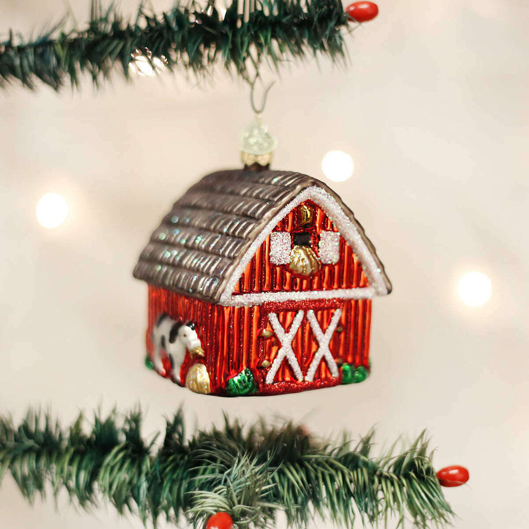 Old World Christmas Barn Blown Glass Ornament