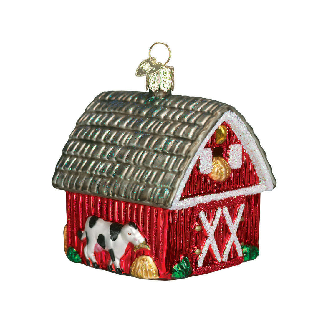 Old World Christmas Barn Blown Glass Ornament