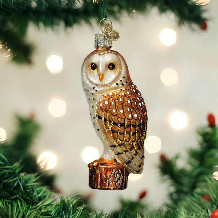 Old World Christmas Barn Owl Blown Glass Ornament