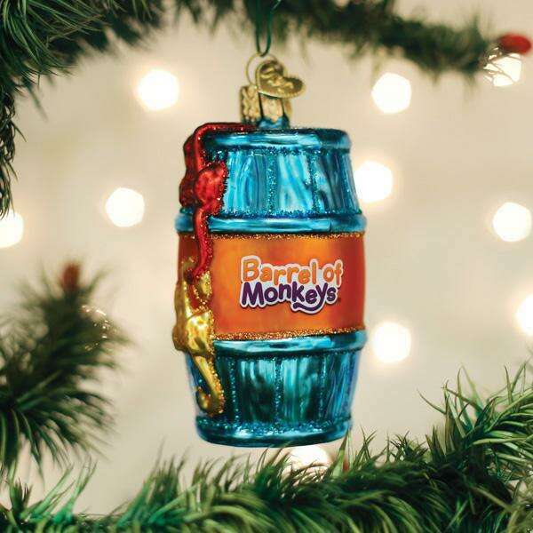 Old World Christmas Barrel Of Monkeys Blown Glass Ornament