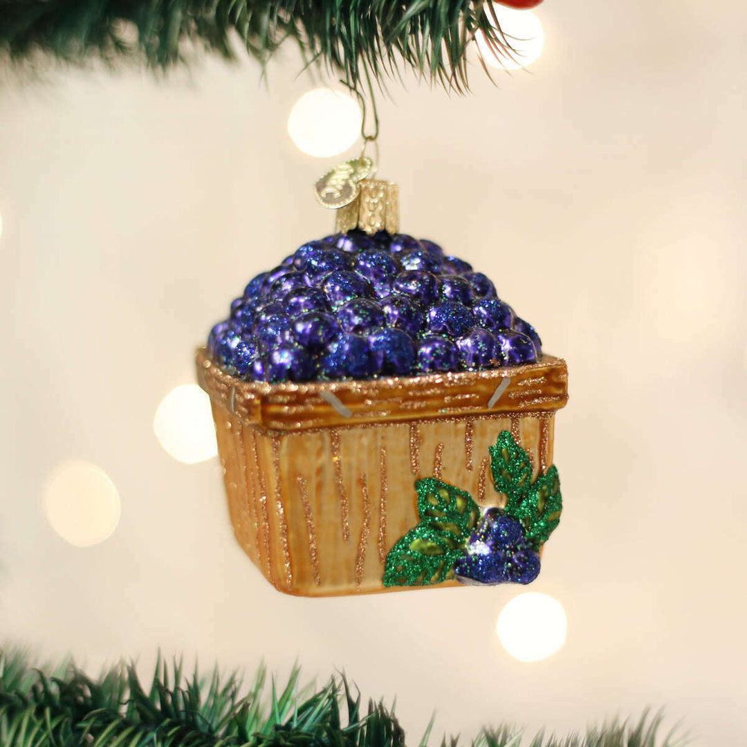Old World Christmas Basket Of Blueberries Blown Glass Ornament