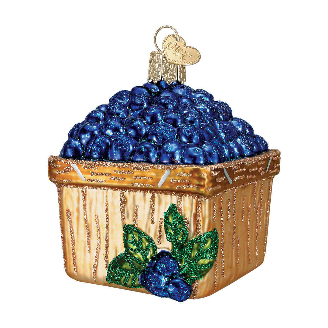 Old World Christmas Basket Of Blueberries Blown Glass Ornament