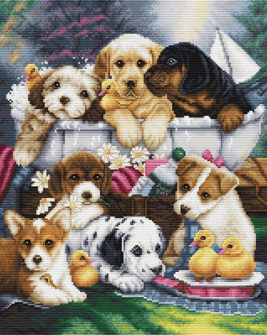 Bath Time Pups BU5025L Counted Cross-Stitch Kit