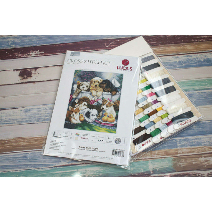 Bath Time Pups BU5025L Counted Cross-Stitch Kit