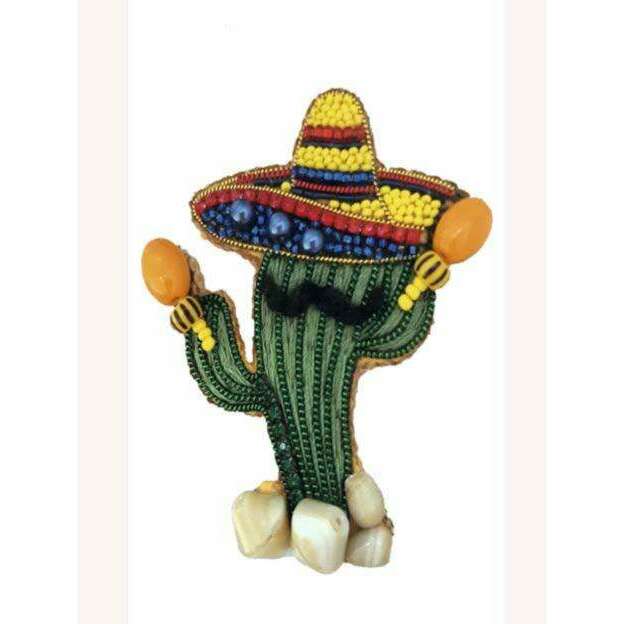 Beadwork kit for creating brooch Crystal Art Cheerful cactus BP-370C