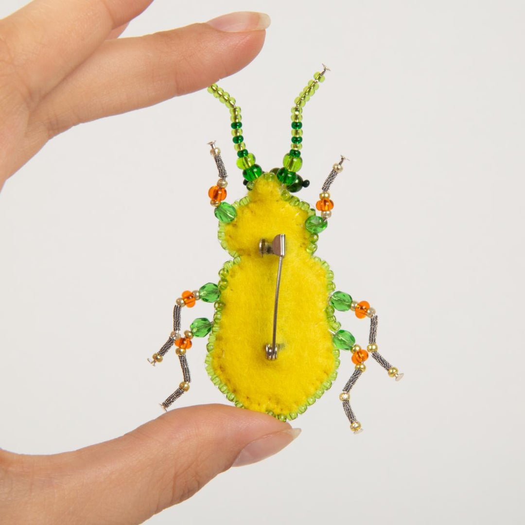 Beadwork kit for creating brooch Crystal Art Green beetle BP-329C