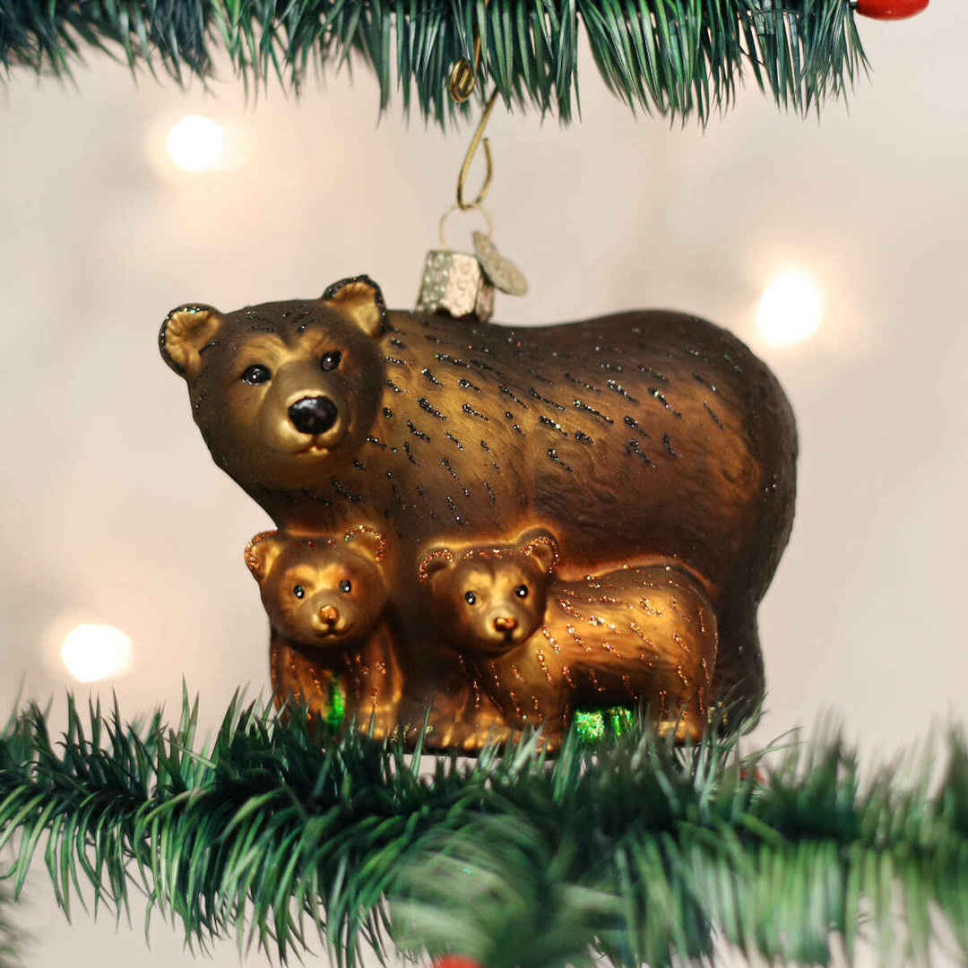 Old World Christmas Bear With Cubs Blown Glass Ornament
