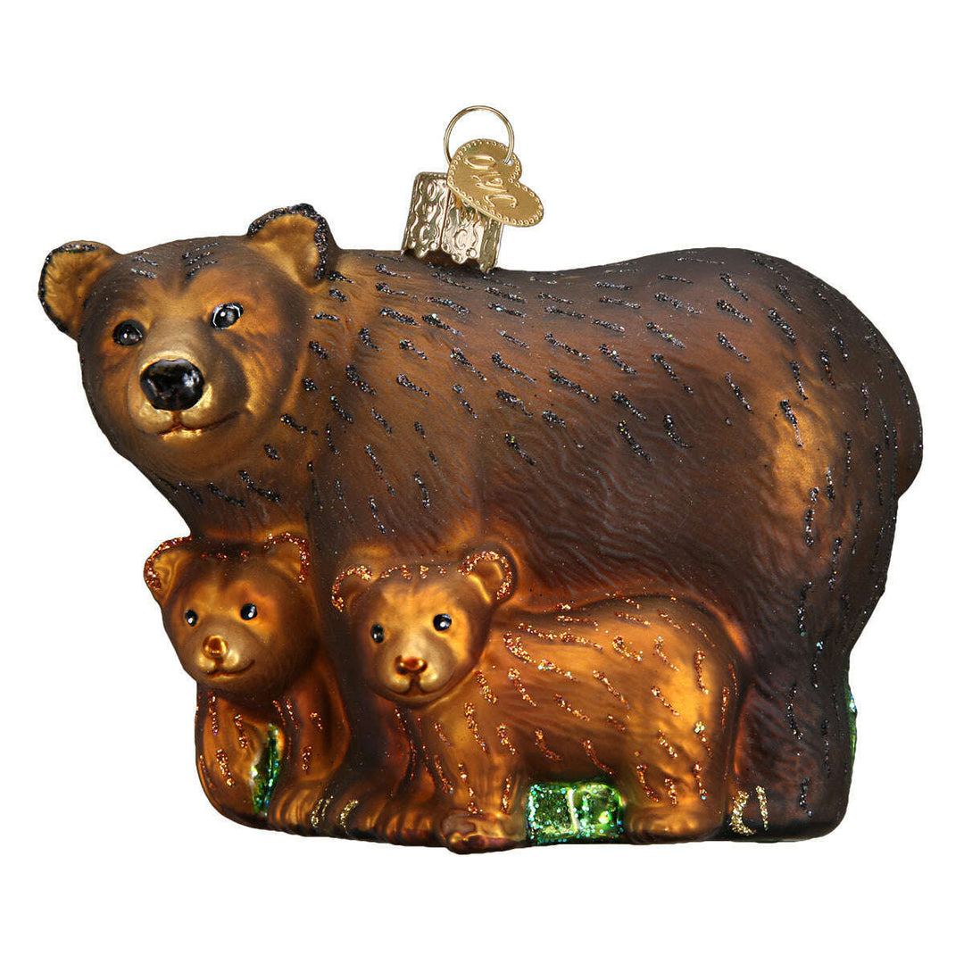 Old World Christmas Bear With Cubs Blown Glass Ornament