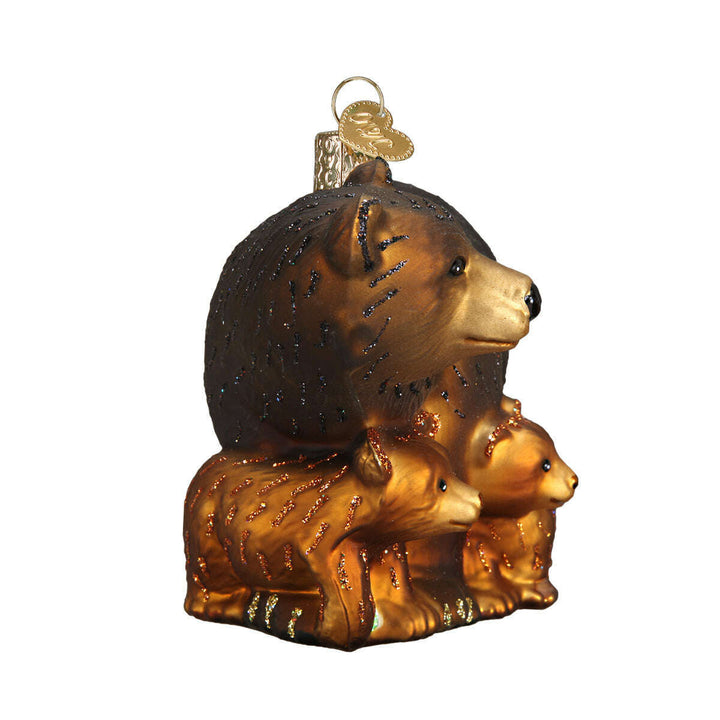 Old World Christmas Bear With Cubs Blown Glass Ornament