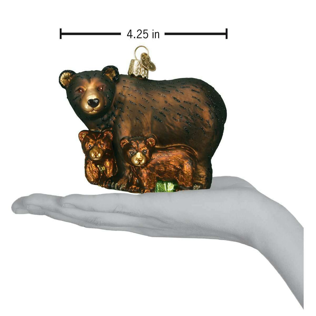 Old World Christmas Bear With Cubs Blown Glass Ornament