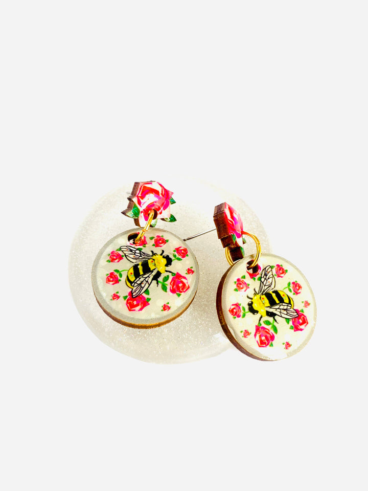 Pretty Bee & Roses Earrings by Rose Rose Parker