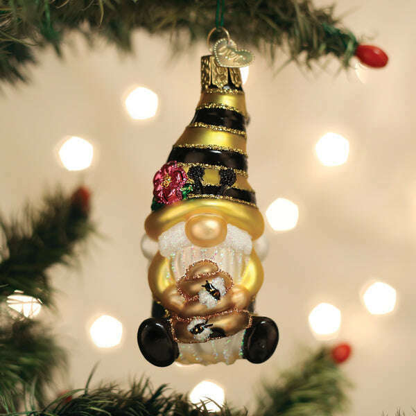Old World Christmas Bee Happy Gnome Blown Glass Ornament