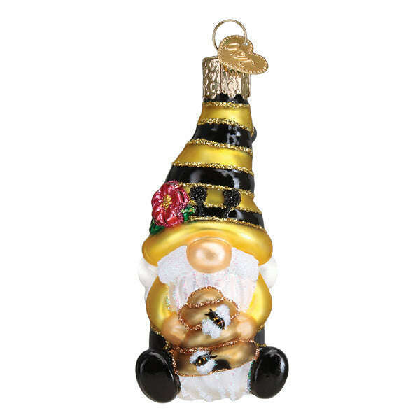 Old World Christmas Bee Happy Gnome Blown Glass Ornament
