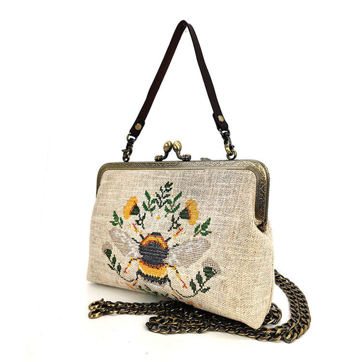 Bee Vintage Kisslock Bag in Linen Blend