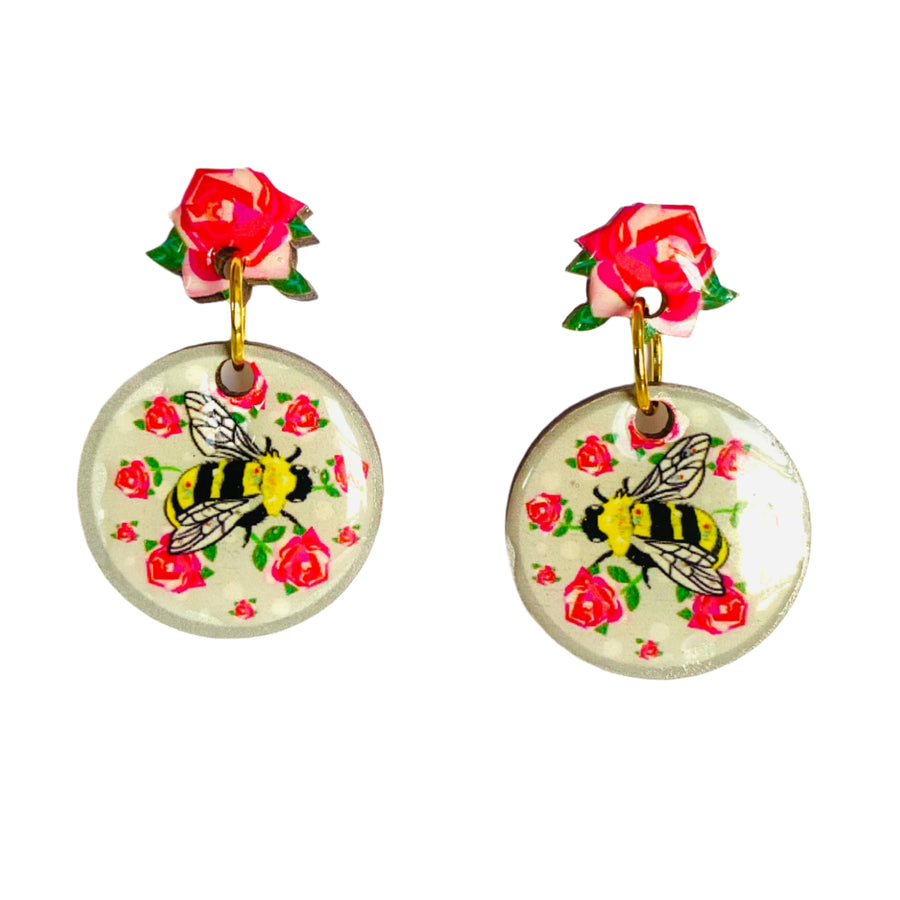 bee and roses earrings