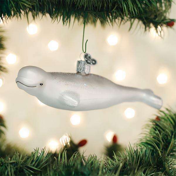 Old World Christmas Beluga Whale Blown Glass Ornament