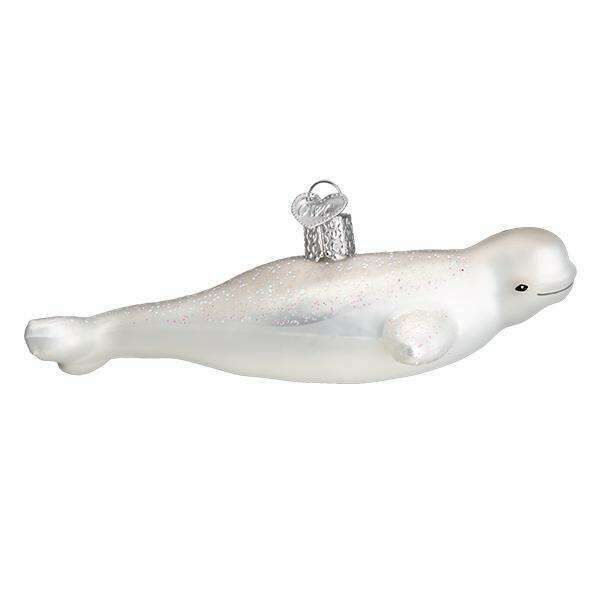 Old World Christmas Beluga Whale Blown Glass Ornament