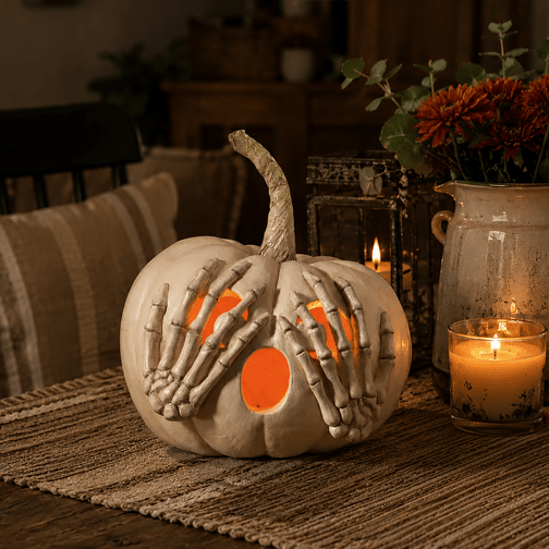 Peek-a-Boo Pumpkin White | Halloween Decor | Bethany Lowe Designs