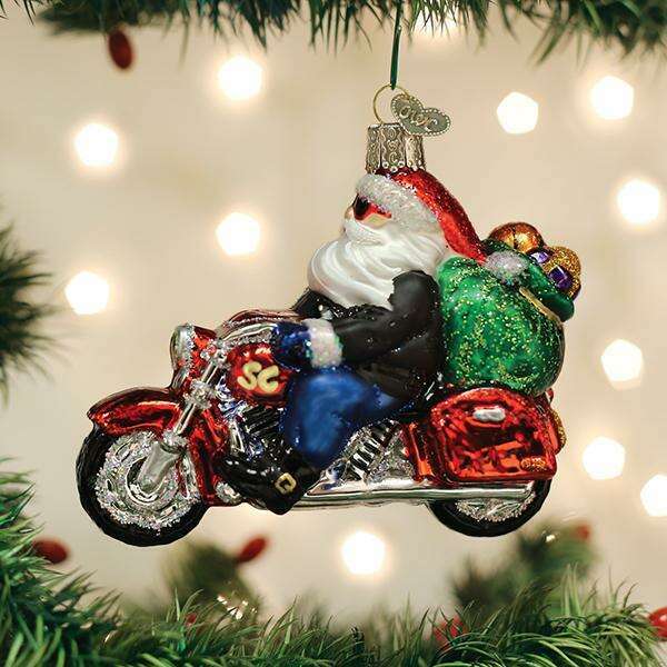 Old World Christmas Biker Santa Blown Glass Ornament