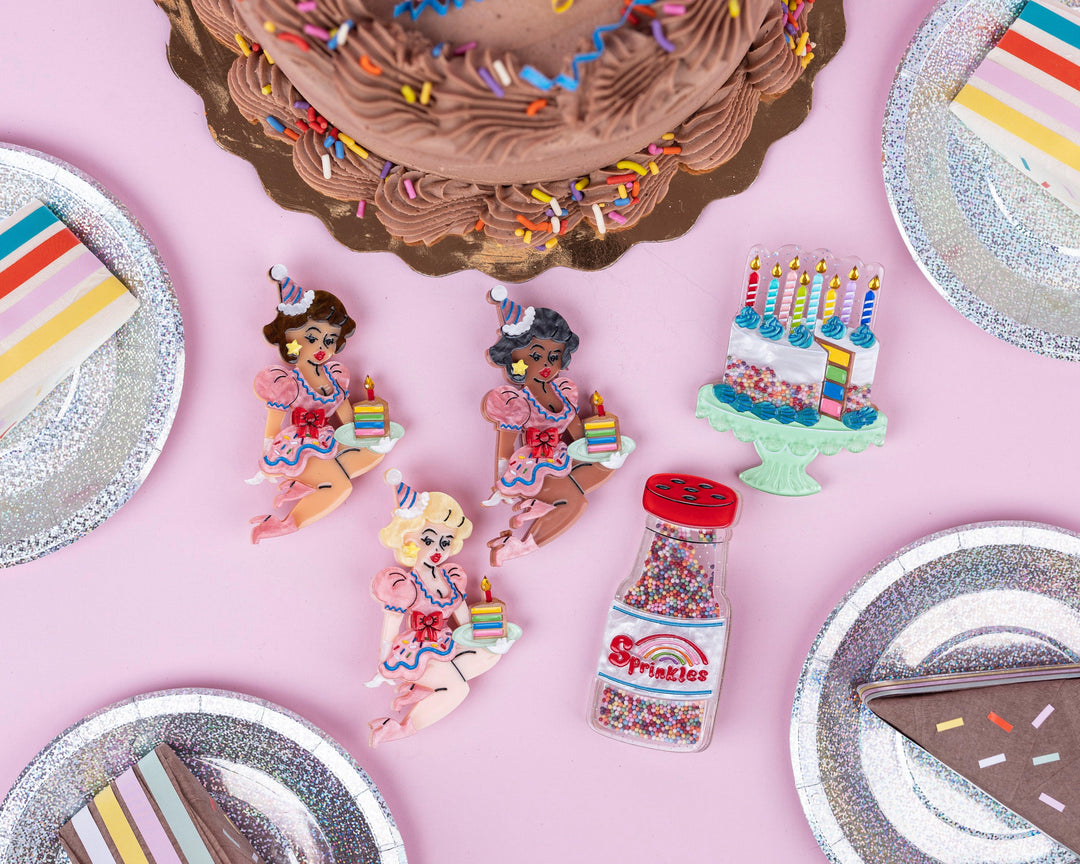 Birthday Belle Brooch by Lipstick & Chrome x Club Eggie - SABLE - Quirks!