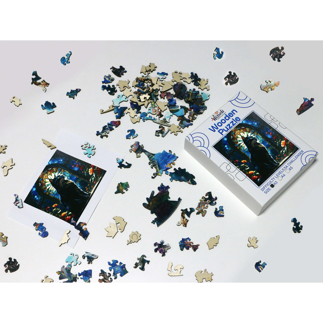 Black Cat - Jigsaw Wooden Puzzle by Wizardi F07N9-14