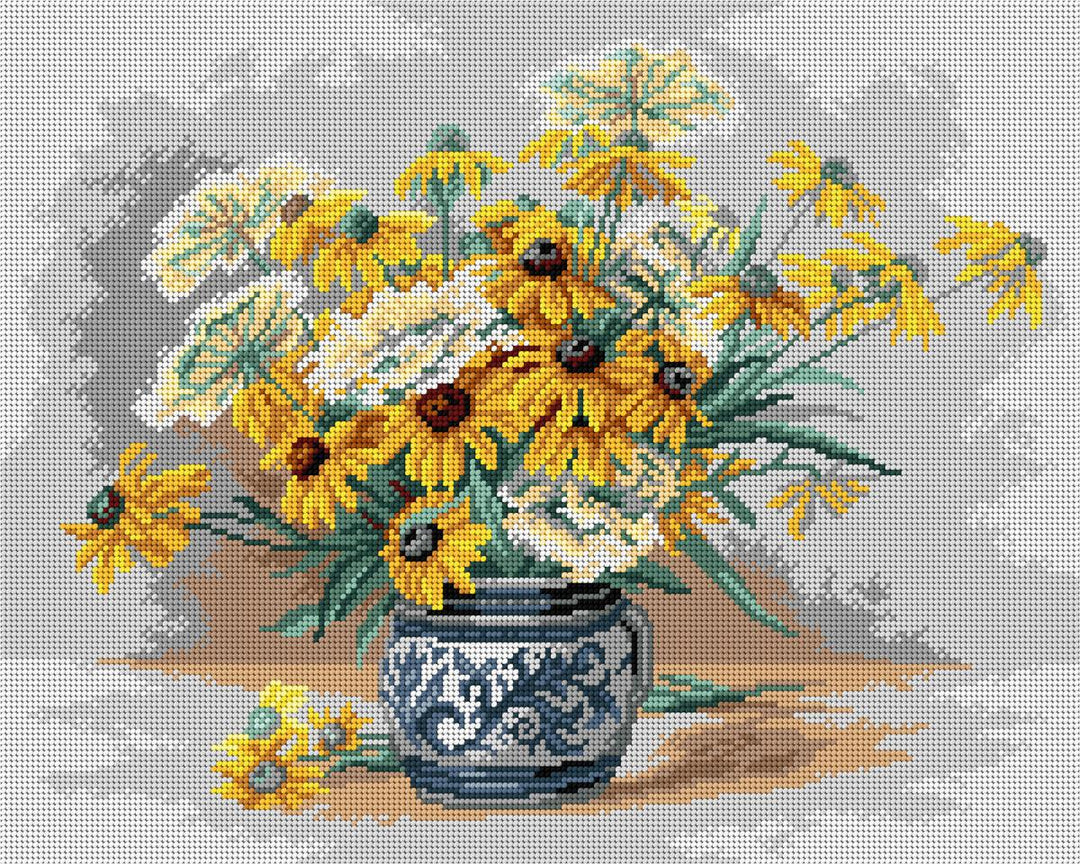 Black Eyed Susans 3489M Needlepoint canvas for halfstitch without yarn