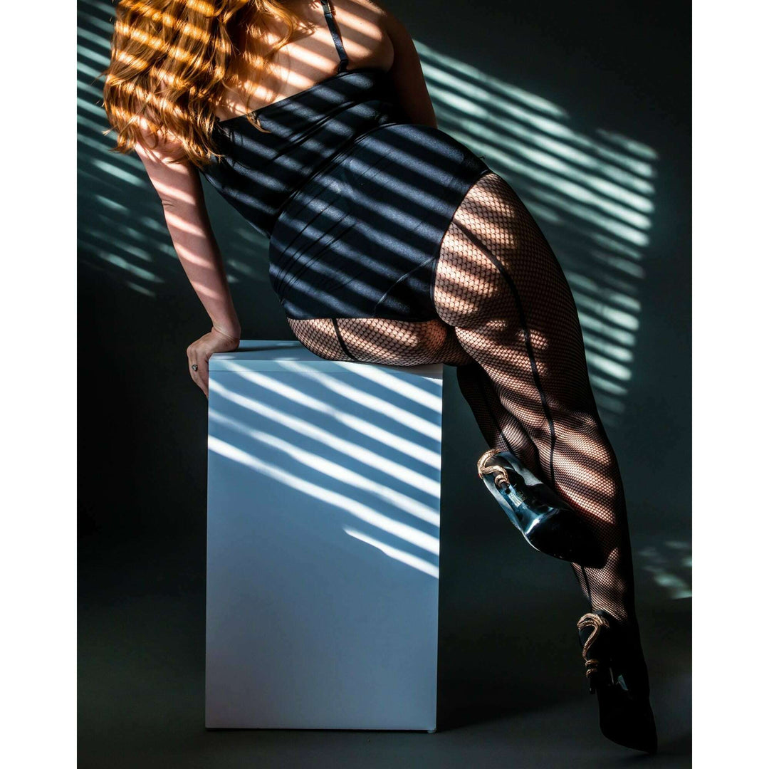 Black Fishnet Tights Back Seam. Petite to Plus Size