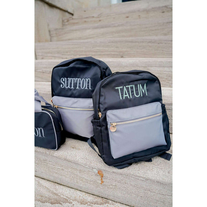 Black + Grey Colorblock Backpack PLAIN NO EMBROIDERY